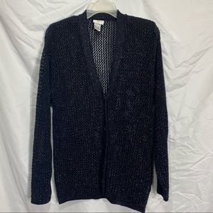 Vintage loose knit metallic black cardigan S shimmer